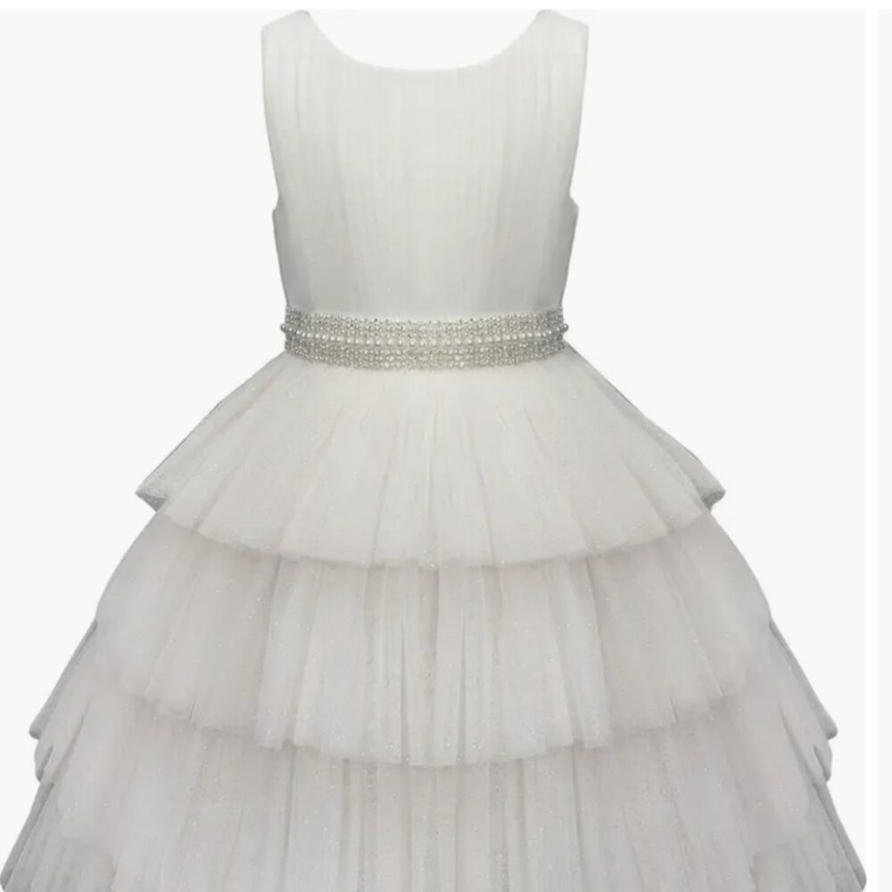 Girls Fancy White Tiered Formal Party Dress Kids Sz 8